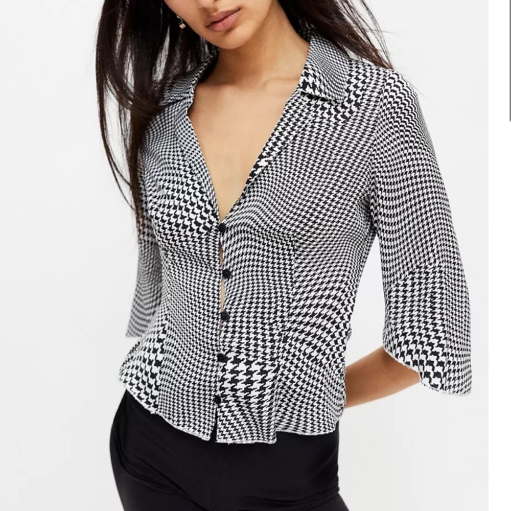 UO Aurora Printed Satin Button-Front Blouse